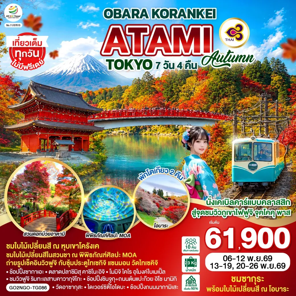 ทัวร์ญี่ปุ่น OBARA KORANKEI ATAMI TOKYO AUTUMN 7วัน 4คืน (TG)