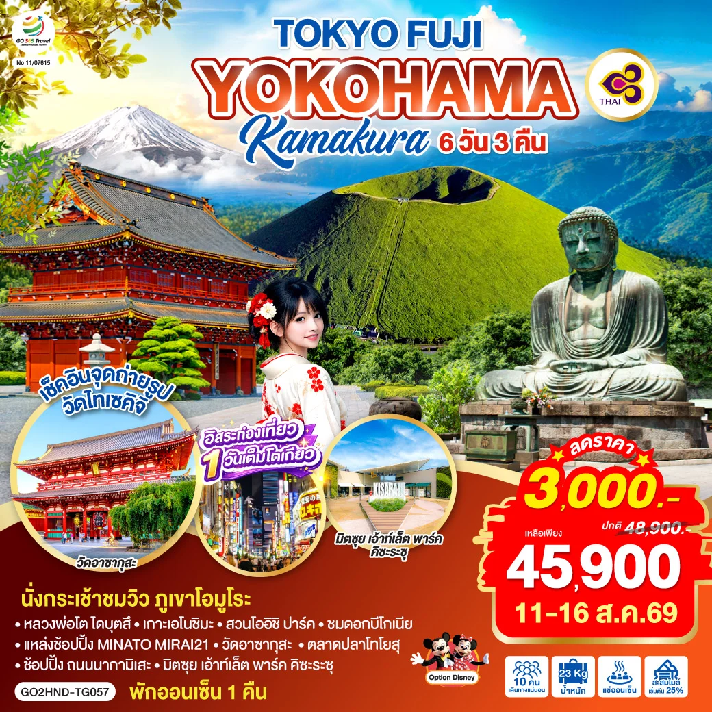 ทัวร์ญี่ปุ่น TOKYO FUJI YOKOHAMA KAMAKURA 6วัน 3คืน (TG)